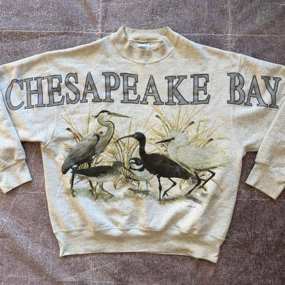 Men's Vintage 90's Chesapeake Bay All Over Print Birds Crewneck Sweatshirt Sz L